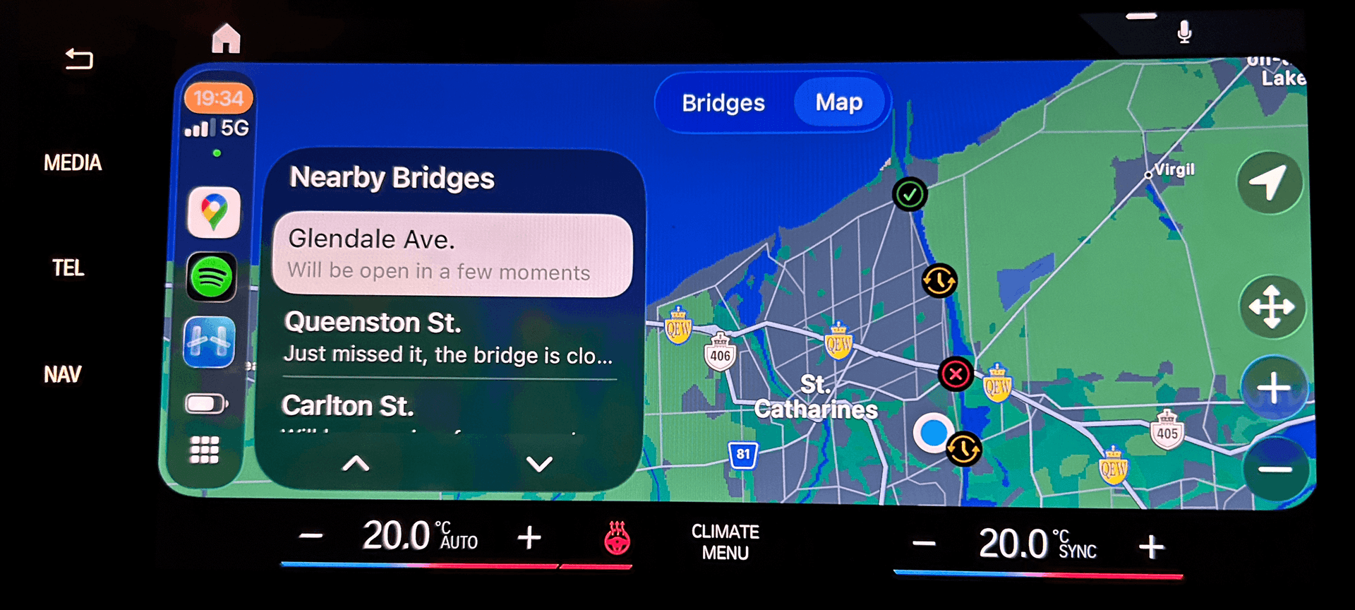 Bridge Up CarPlay map view